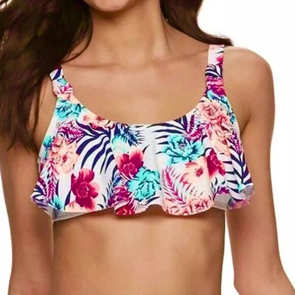 SO Juniors XS (0-1) Girls Malibu Tropical Flounce Swim Bikini top XS - Picture 1 of 7